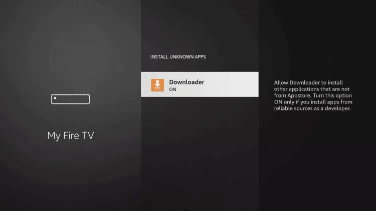 By turning on Unknown Sources for the Downloader app, side-loading will be enabled on your device.